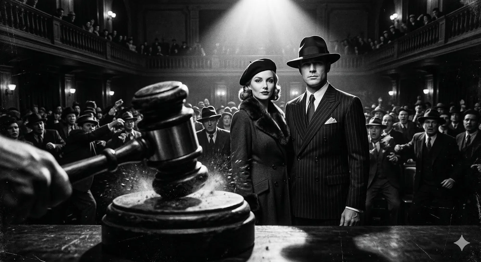 Clyde and Bonnie in court, at the moment the gavel falls