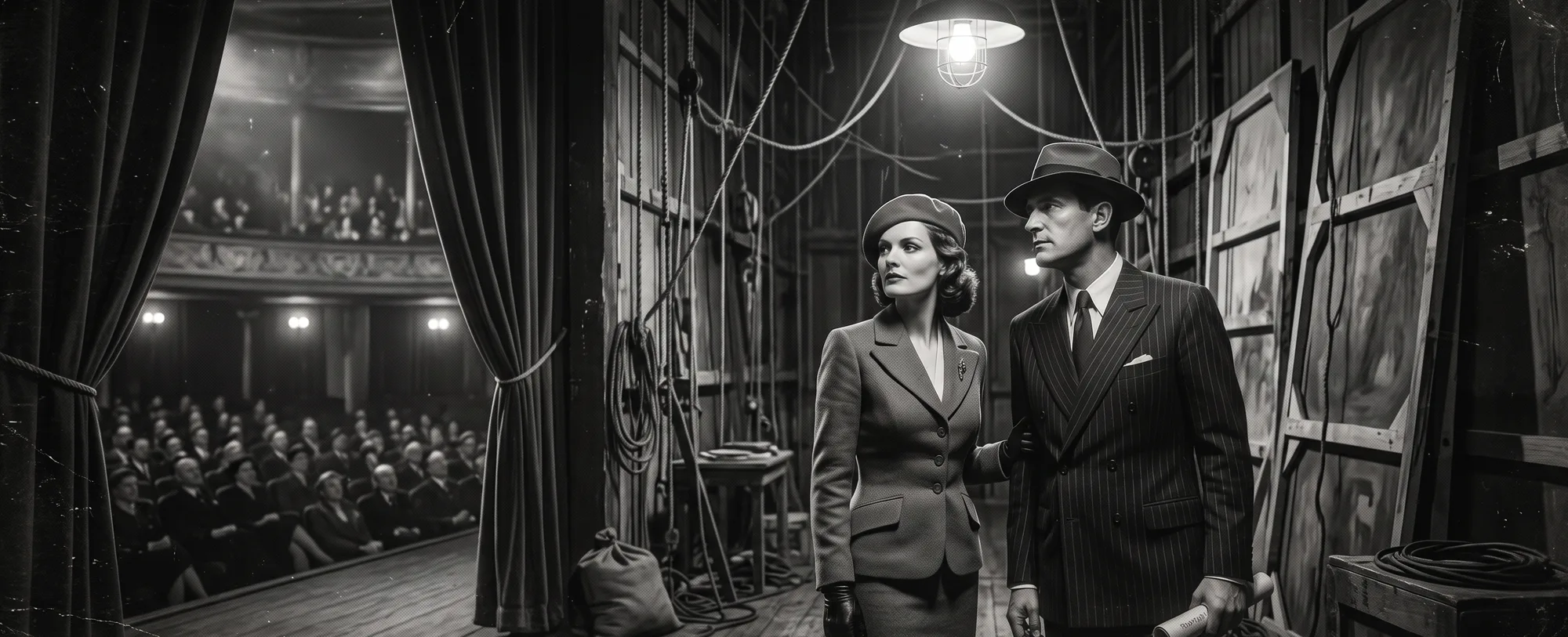 Clyde and Bonnie en coulisses, la salle pleine derrière le rideau
